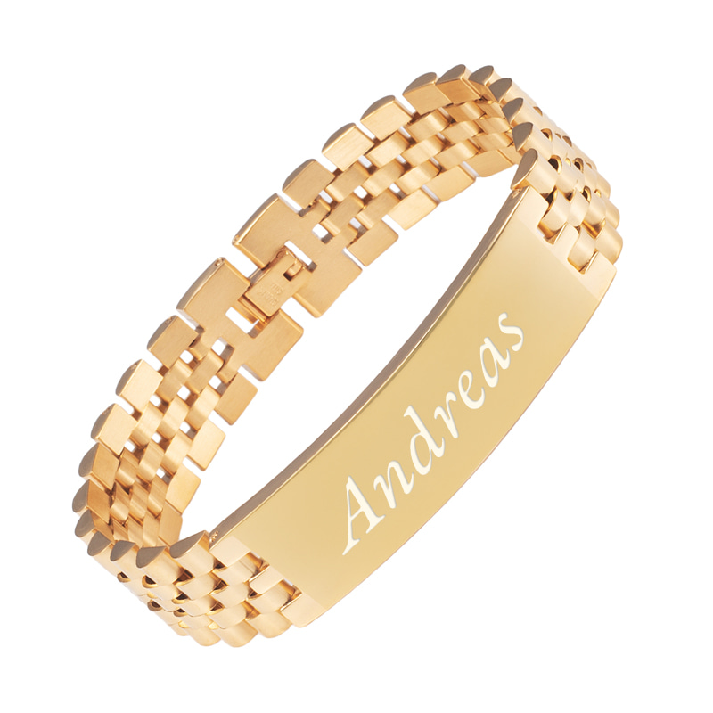 Personligt guld armband med gravyr - Rostfritt stål